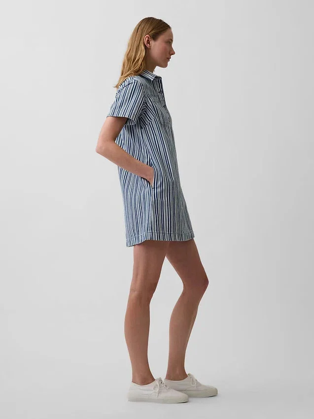 Mini-klänning i denim med ränder