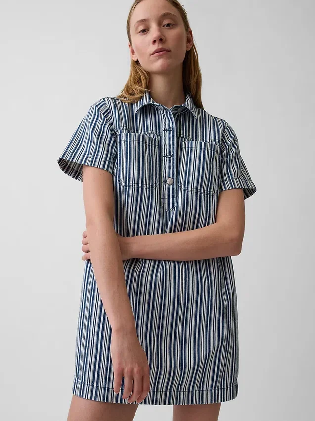 Mini-klänning i denim med ränder