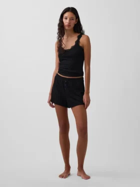 Mini-pyjamas-Shorts i ribbat tyg med avslappnad passform