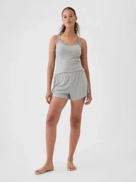 Mini-pyjamas-Shorts i ribbat tyg med avslappnad passform