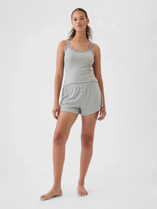 Mini-pyjamas-Shorts i ribbat tyg med avslappnad passform