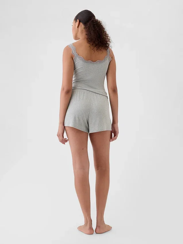 Mini-pyjamas-Shorts i ribbat tyg med avslappnad passform