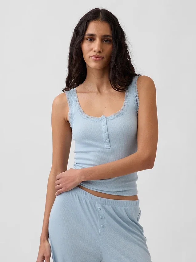Mini Rib Lace Henley pyjamas-linne