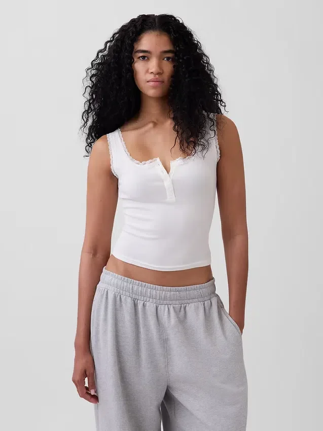 Mini Rib Lace Henley pyjamas-linne