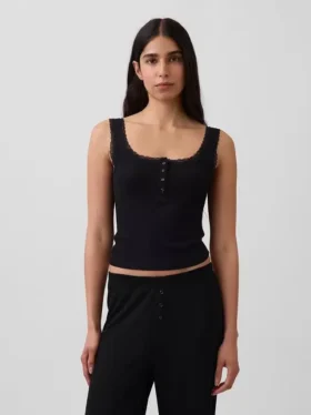 Mini Rib Lace Henley pyjamas-linne