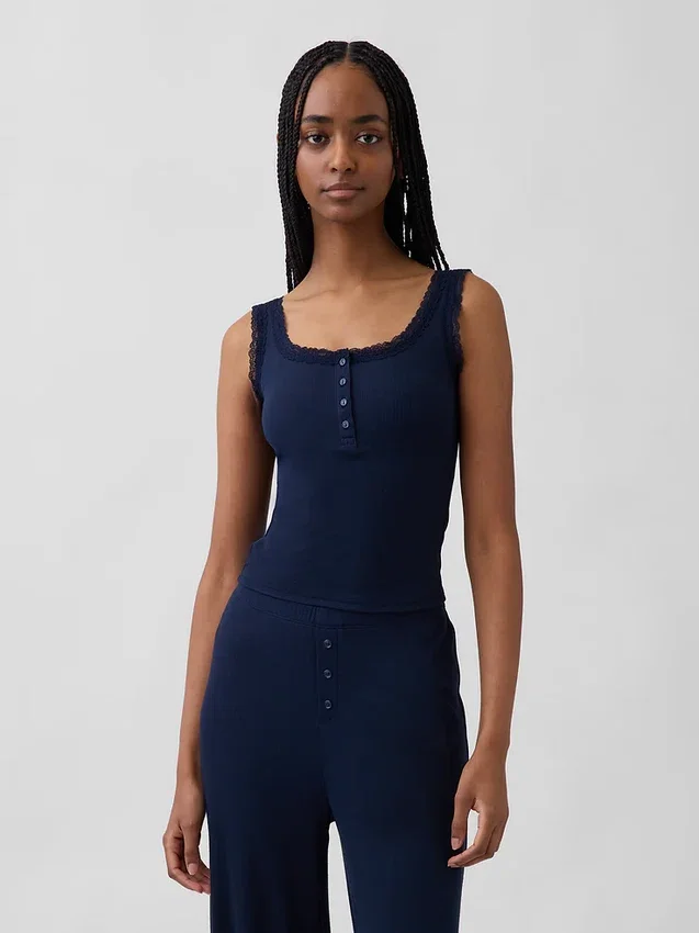 Mini Rib Lace Henley pyjamas-linne