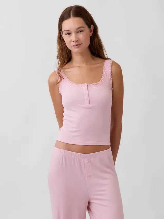 Mini Rib Lace Henley pyjamas-linne