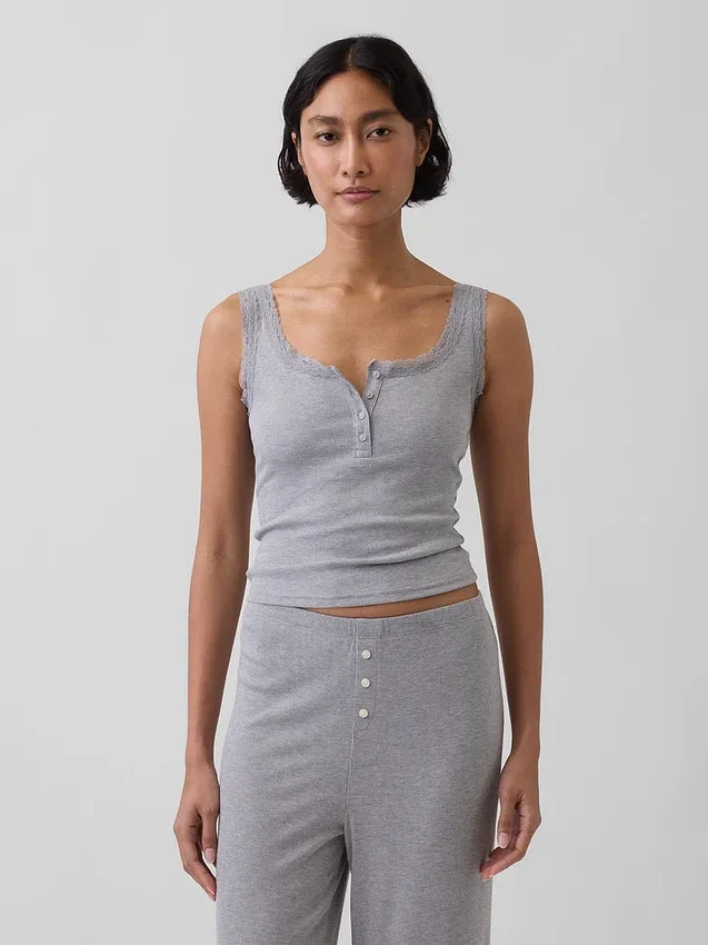 Mini Rib Lace Henley pyjamas-linne