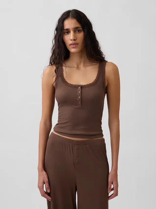 Mini Rib Lace Henley pyjamas-linne