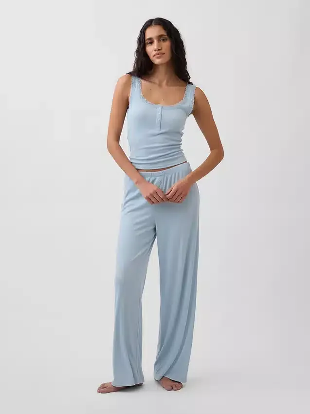 Mini Rib Lace Henley pyjamas-linne