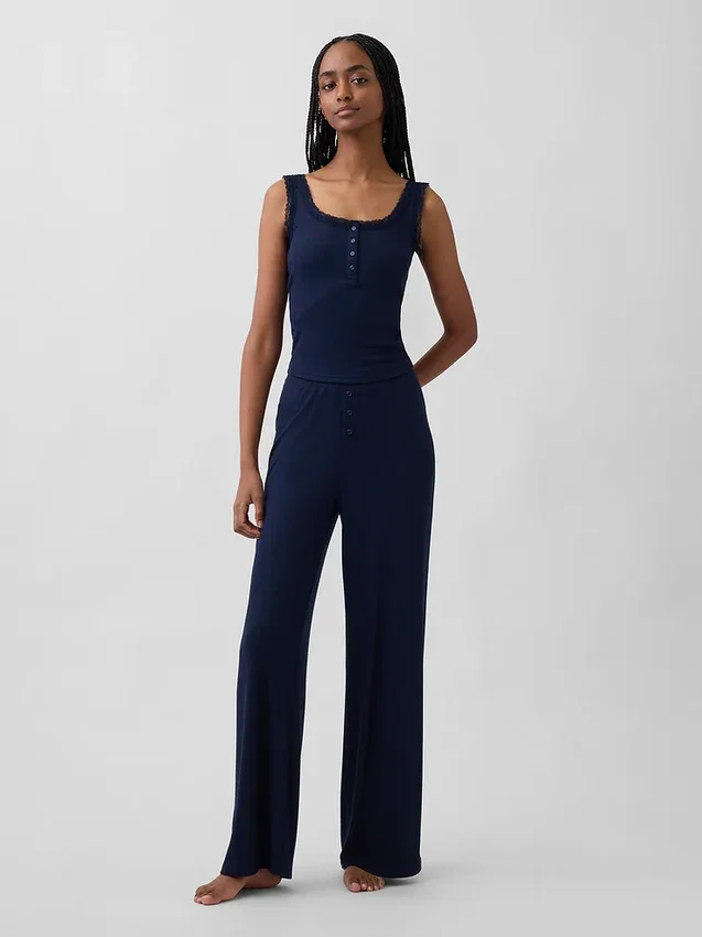 Mini Rib Lace Henley pyjamas-linne