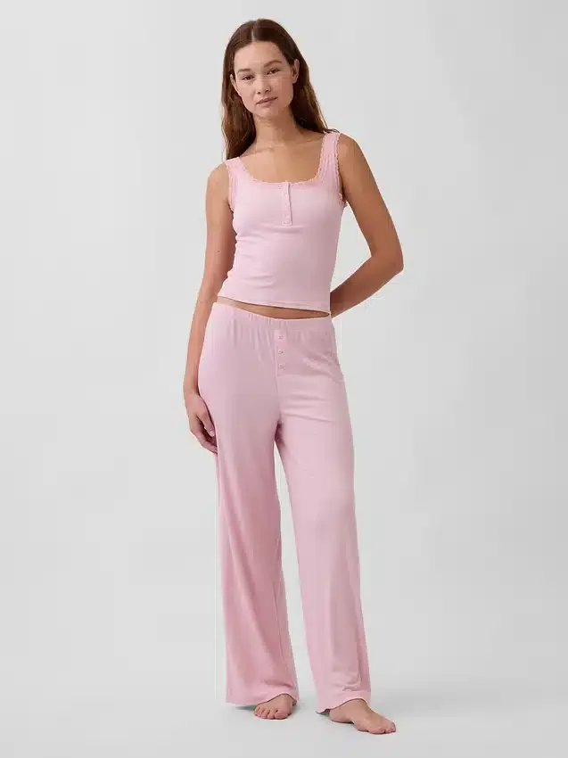 Mini Rib Lace Henley pyjamas-linne