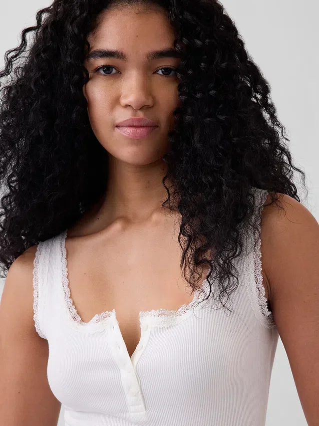 Mini Rib Lace Henley pyjamas-linne