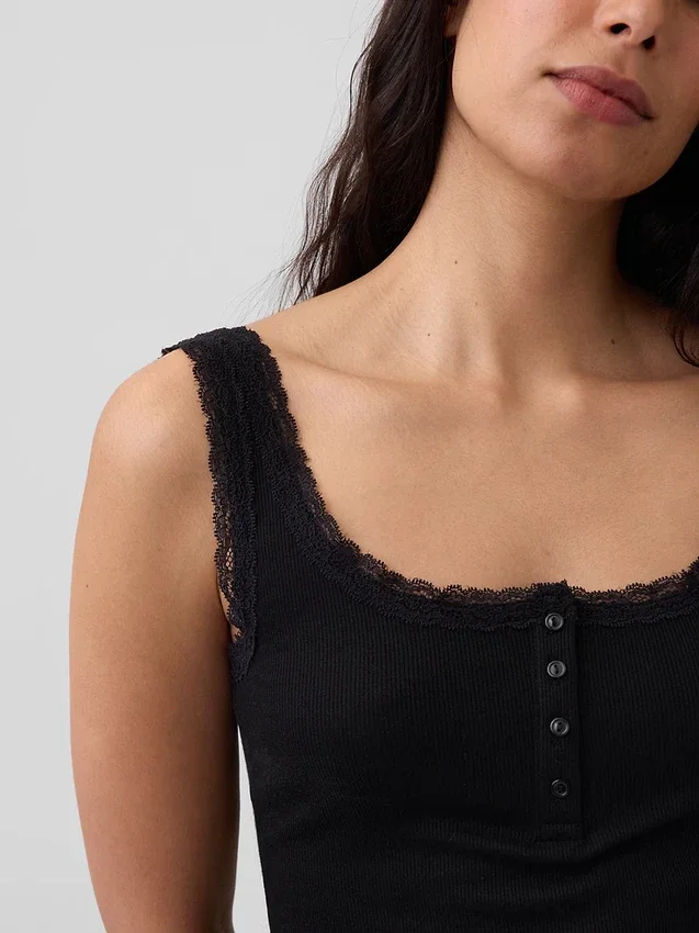 Mini Rib Lace Henley pyjamas-linne