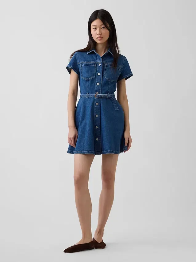 Mini-skjortklänning i denim med bälte