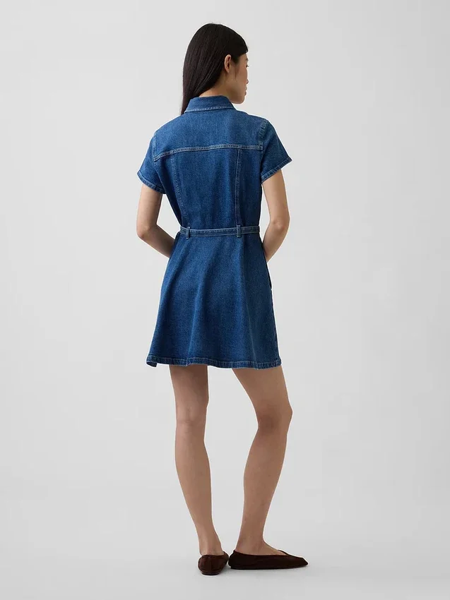Mini-skjortklänning i denim med bälte