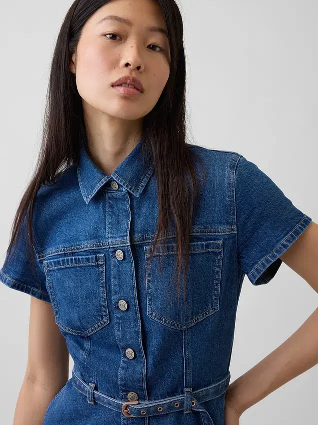Mini-skjortklänning i denim med bälte