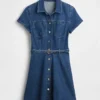 Mini-skjortklänning i denim med bälte