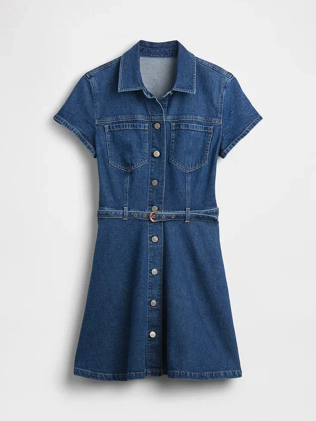 Mini-skjortklänning i denim med bälte
