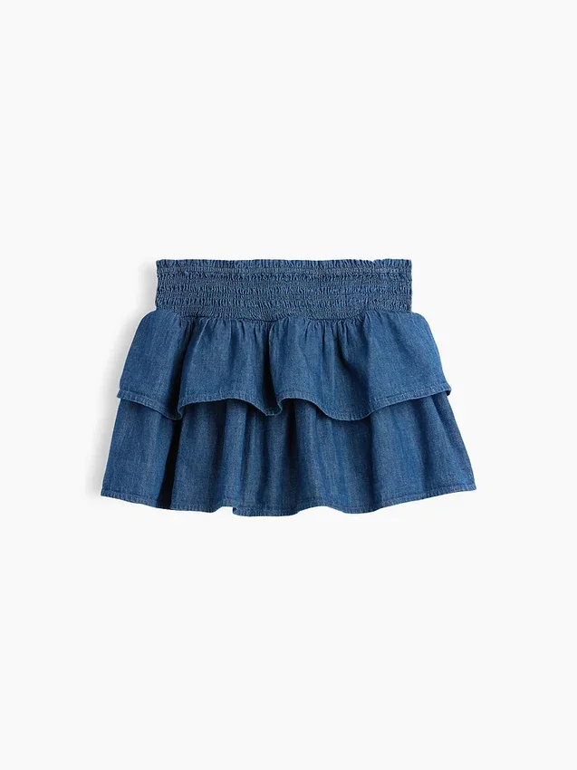 Mini-skort i smockad denim för barn