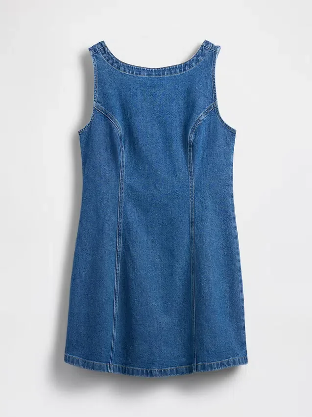 Miniklänning i denim med båthals och öppen rygg