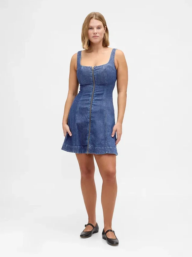 Miniklänning i denim med dragkedja fram