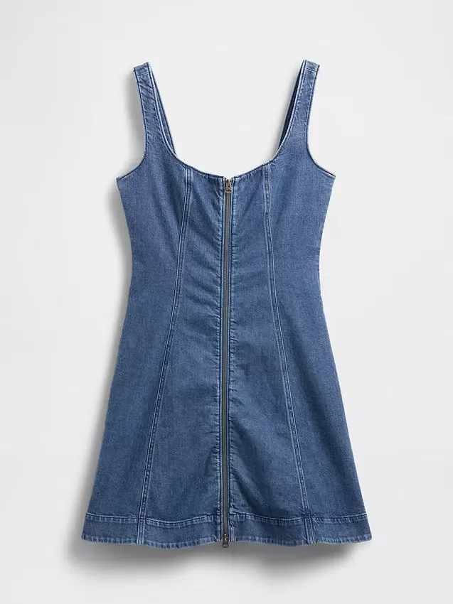 Miniklänning i denim med dragkedja fram