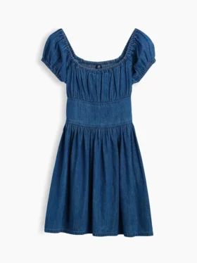 Miniklänning i denim med puffärmar för barn