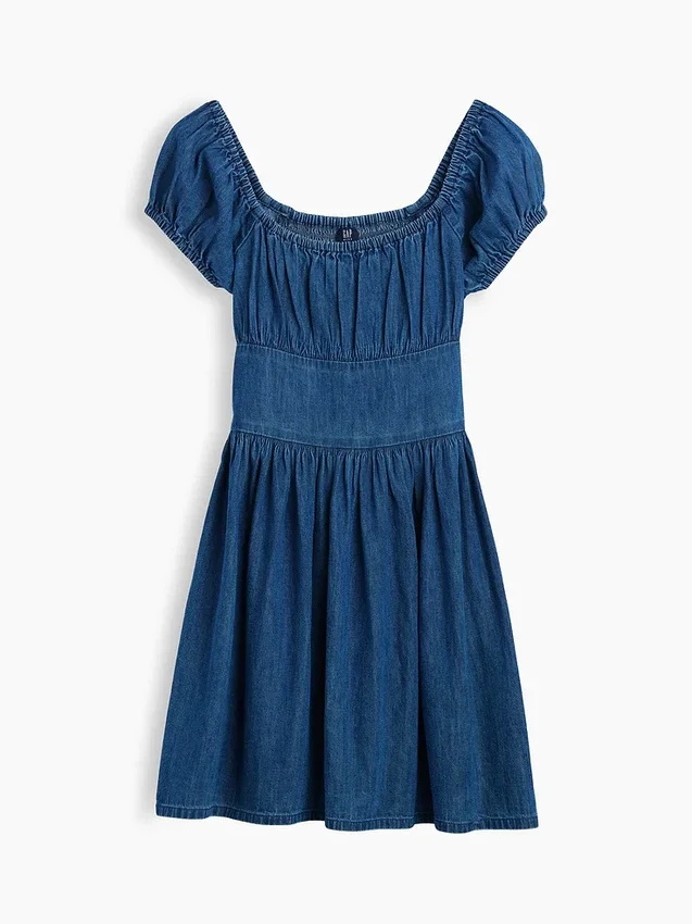 Miniklänning i denim med puffärmar för barn