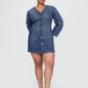 Miniklänning i denim med rörformade ärmar