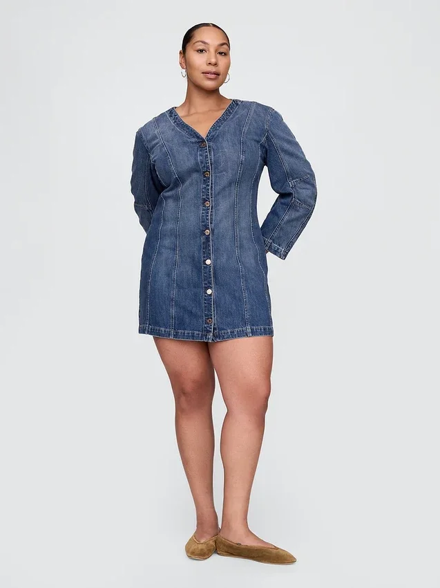 Miniklänning i denim med rörformade ärmar