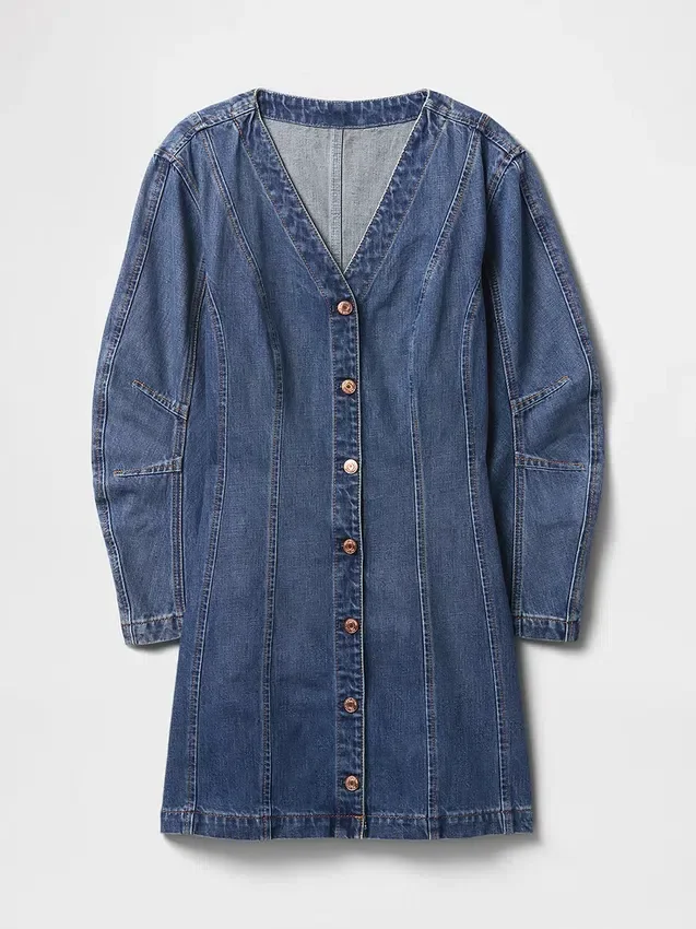 Miniklänning i denim med rörformade ärmar