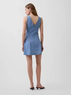 Miniklänning i denim med sömmar och dragkedja fram