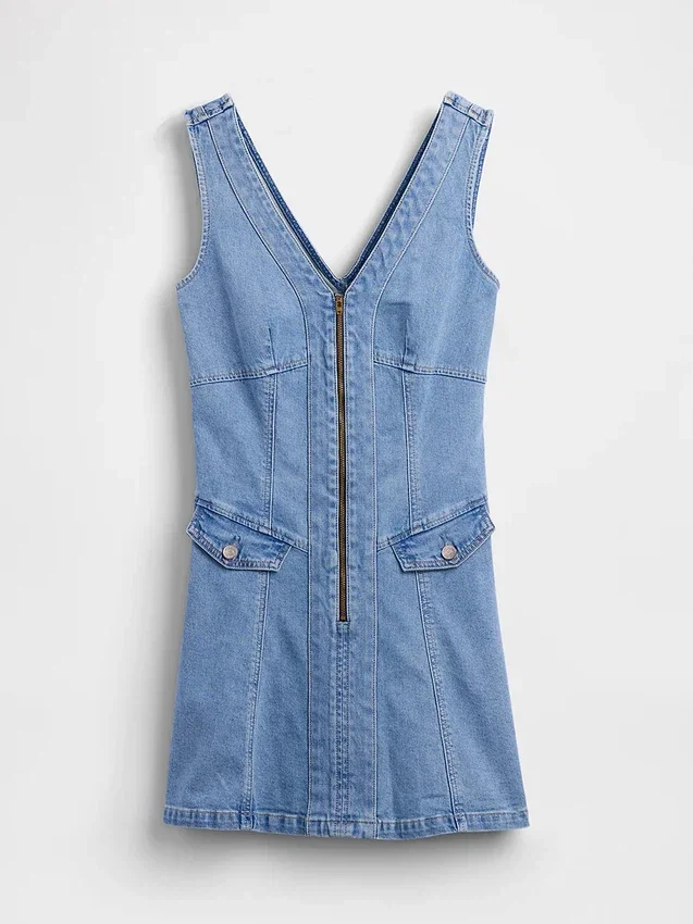 Miniklänning i denim med sömmar och dragkedja fram