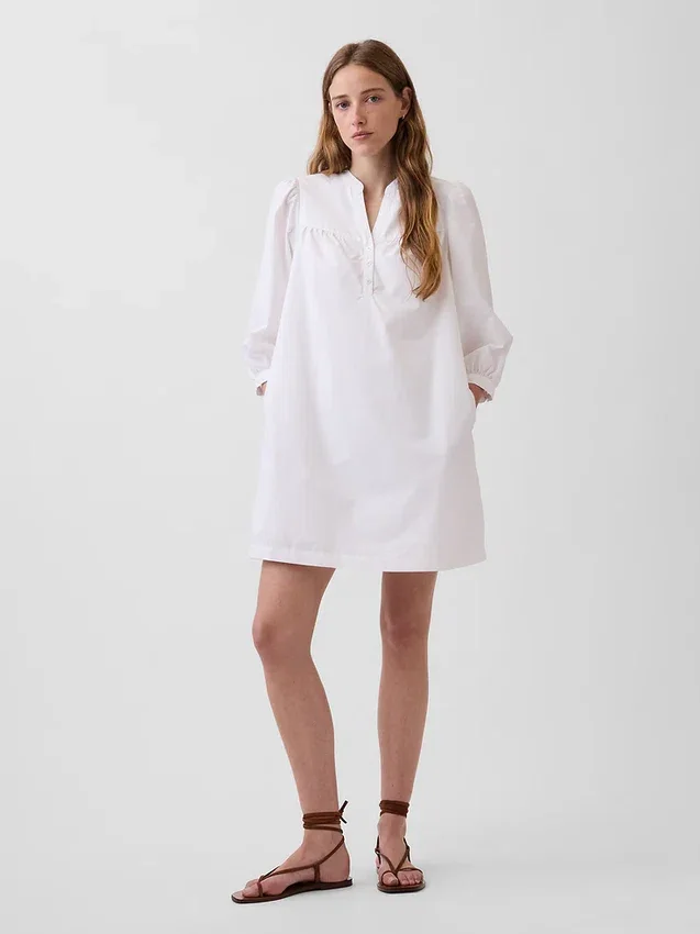 Miniklänning i poplin med Henley-krage