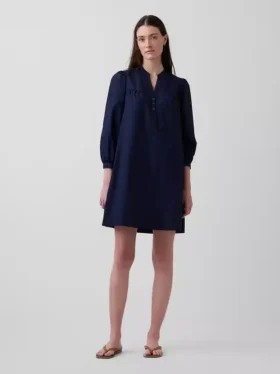 Miniklänning i poplin med Henley-krage