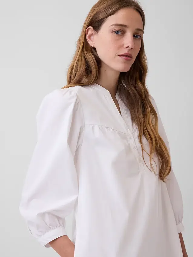 Miniklänning i poplin med Henley-krage