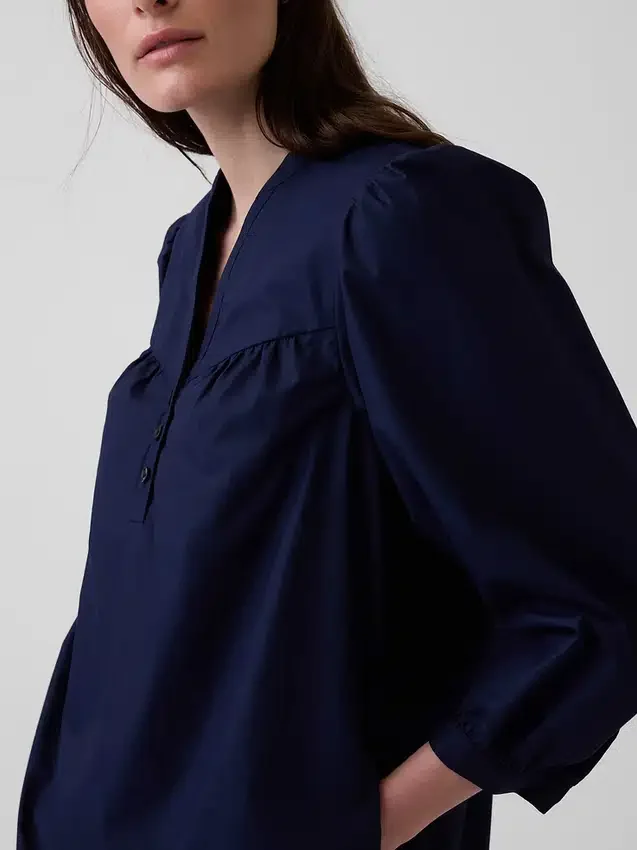 Miniklänning i poplin med Henley-krage