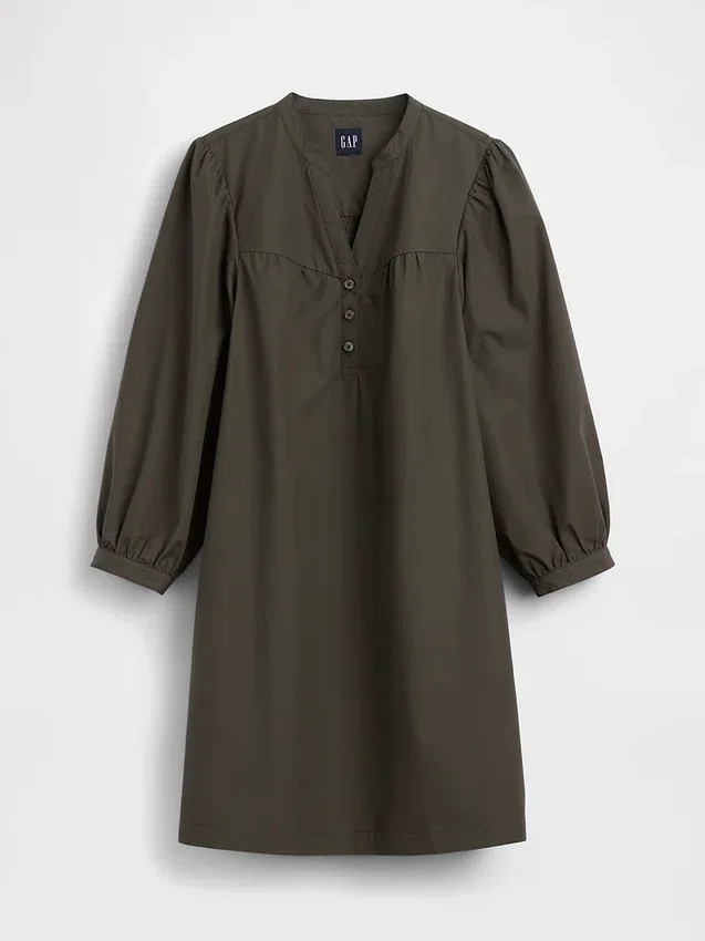 Miniklänning i poplin med Henley-krage