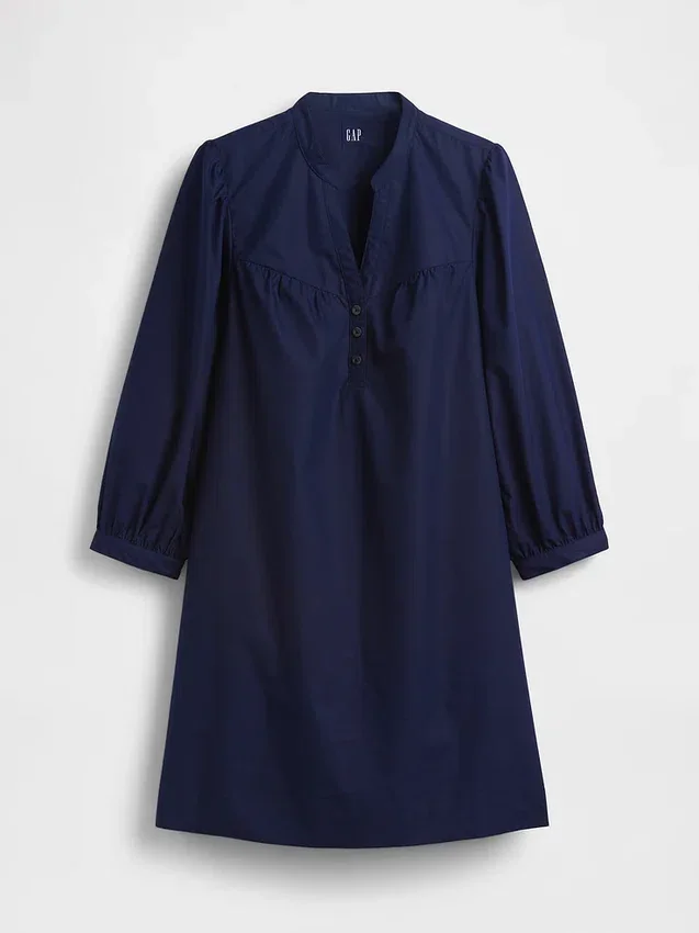 Miniklänning i poplin med Henley-krage