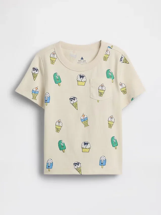 Mix & match-T-shirt med tryck och ficka för Baby & Småbarn