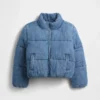 Mjuk, quiltad pufferjacka i denim med mykt foder för barn