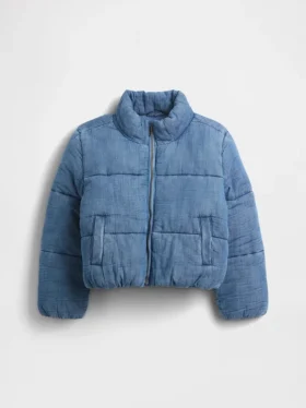 Mjuk, quiltad pufferjacka i denim med mykt foder för barn