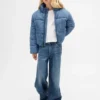 Mjuk, quiltad pufferjacka i denim med mykt foder för barn