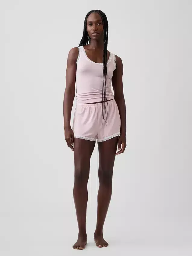 Mjukaste pyjamas-Shorts i modal med spetskant
