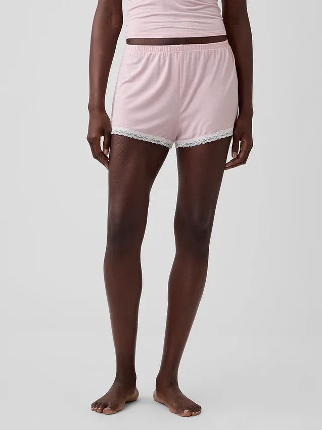 Mjukaste pyjamas-Shorts i modal med spetskant