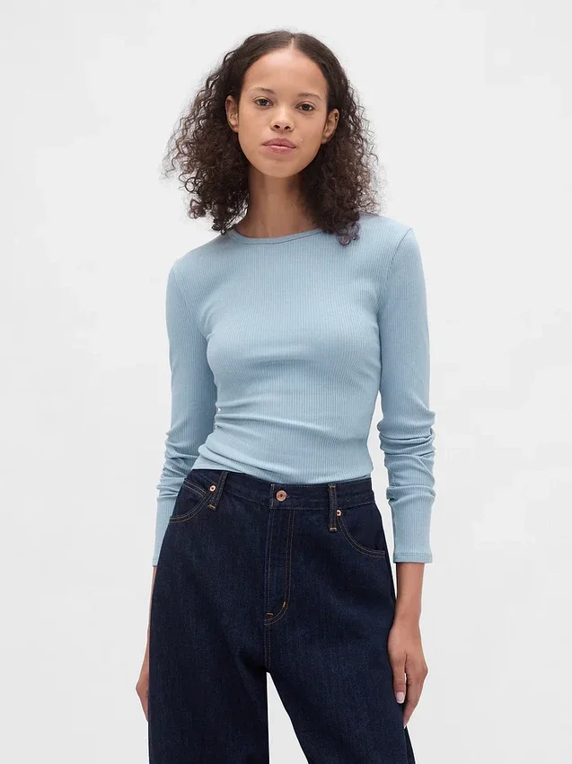 Modern, kompakt ribbad kort T-shirt