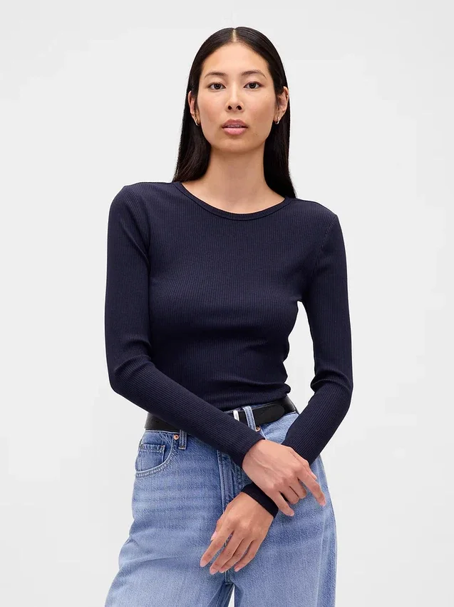 Modern, kompakt ribbad kort T-shirt