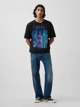 Nirvana T-shirt i tjockt tyg med kort passform och tryck