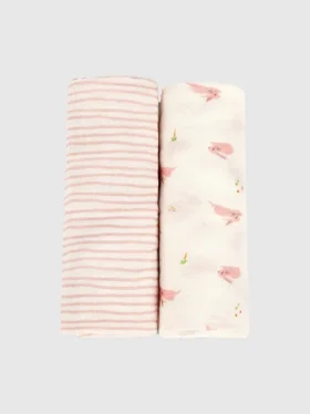 Omslagsset i bambu med liten kanin och rosa vågor